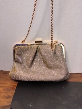Elegant Gold and silver Glitter Evening Clutch with Chain Strap By A New Day